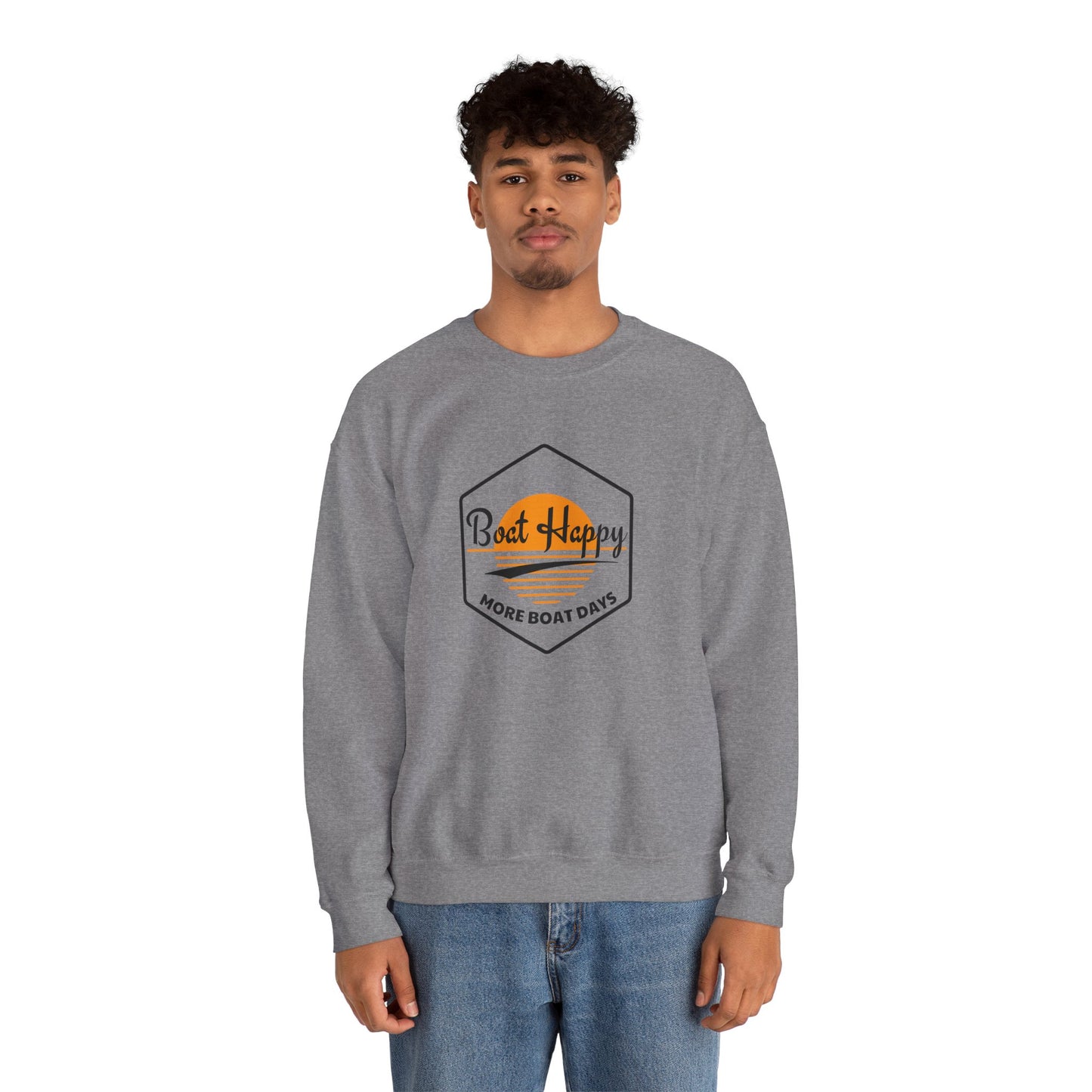 Boat Happy Crewneck Sweatshirt, Gildan 18000 Unisex Sweatshirt, Sunset Boating Sweatshirt, Nautical Coastal Apparel, Boat Lover Gift