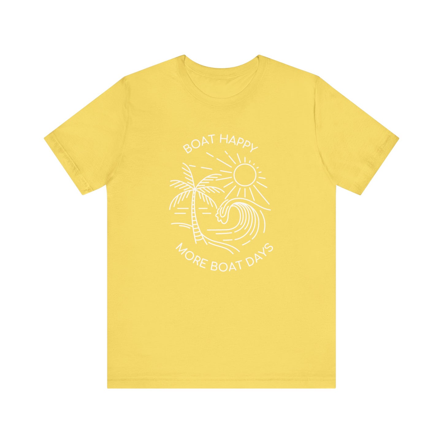 Boat Happy T-Shirt, Blue Palm Tree Diamond Design, Bella + Canvas 3001, Coastal Boating Graphic Tee, Nautical Lifestyle Shirt, Boat T-shirt