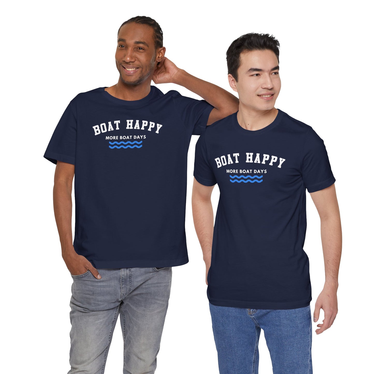 Classic Boat Happy Logo T-Shirt, Bella + Canvas Unisex Jersey Tee, Nautical Coastal Shirt, Boating Gift for Him & Her, Ocean Life Apparel