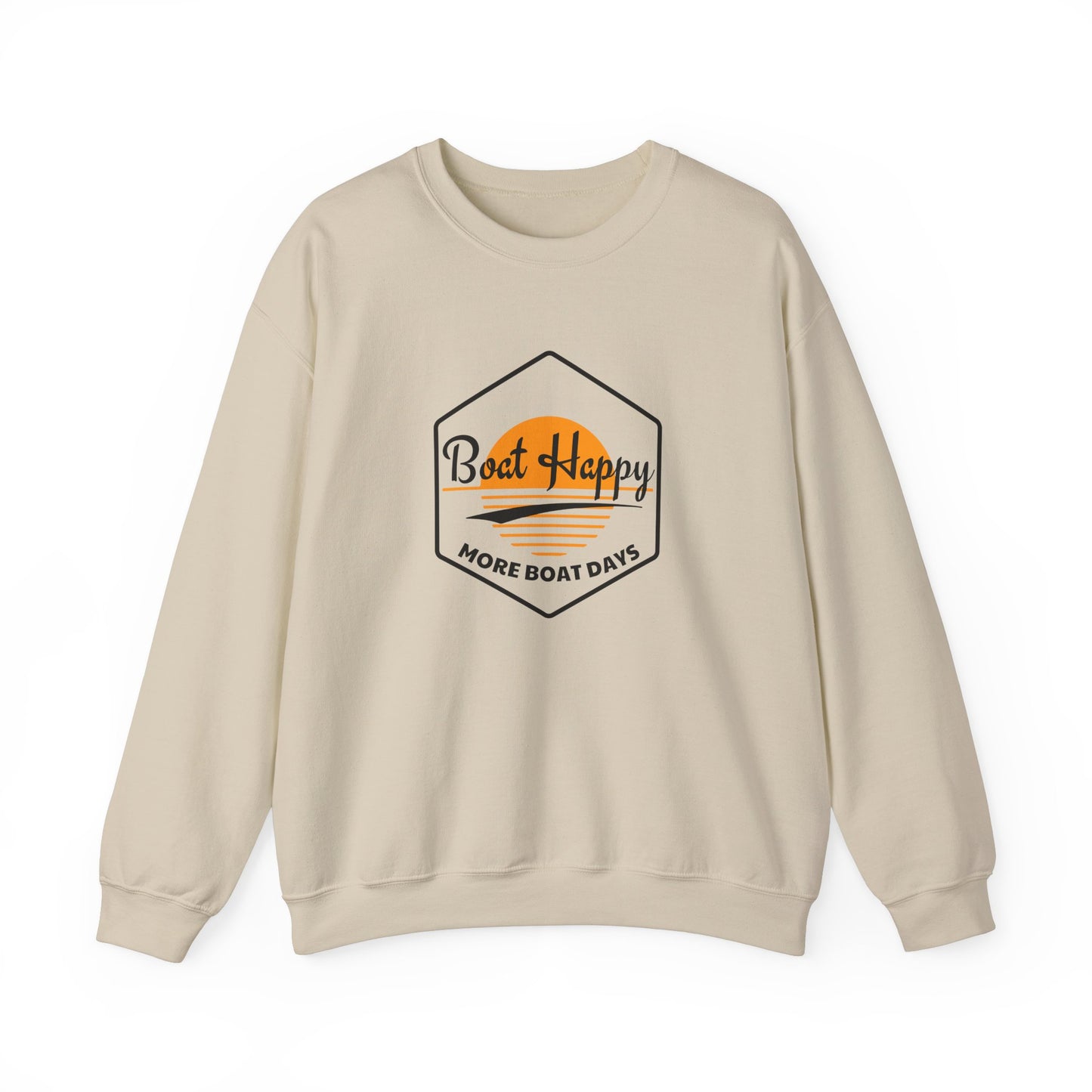 Boat Happy Crewneck Sweatshirt, Gildan 18000 Unisex Sweatshirt, Sunset Boating Sweatshirt, Nautical Coastal Apparel, Boat Lover Gift