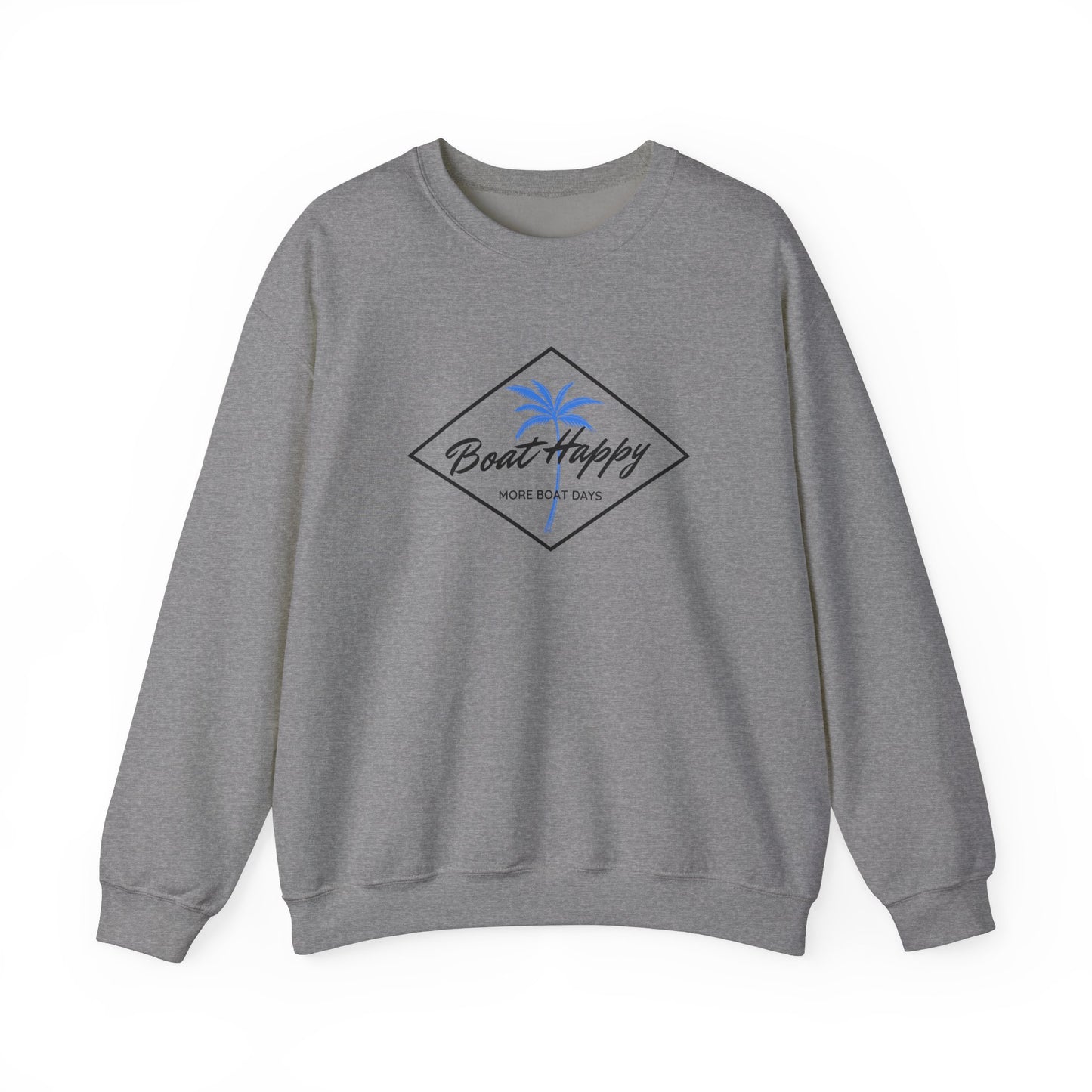 Boat Happy Crewneck Sweatshirt, Palm Tree Diamond Design, Gildan Unisex Sweatshirt, Nautical Boating Apparel, Coastal Lifestyle Sweatshirt