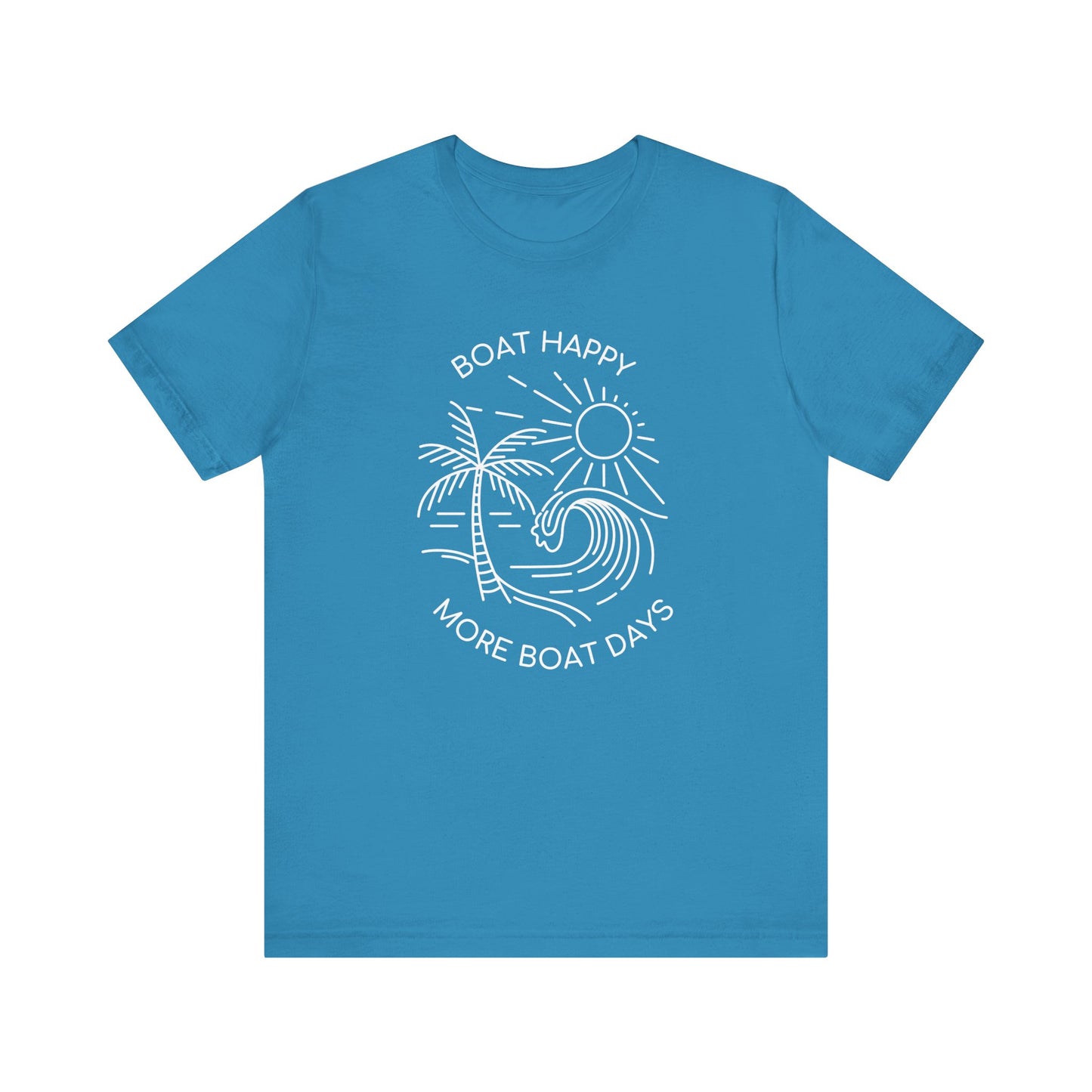 Boat Happy T-Shirt, Blue Palm Tree Diamond Design, Bella + Canvas 3001, Coastal Boating Graphic Tee, Nautical Lifestyle Shirt, Boat T-shirt