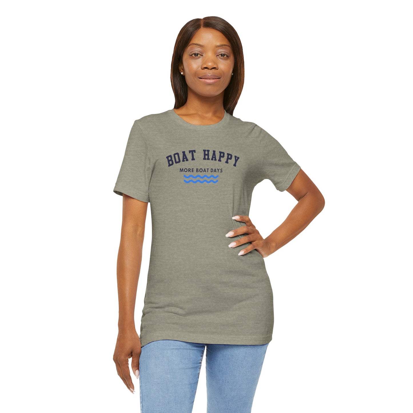 Classic Boat Happy T-Shirt, Bella + Canvas Unisex Jersey Tee, Nautical Boating Shirt, Coastal Lifestyle Apparel, Ocean Lover Gift