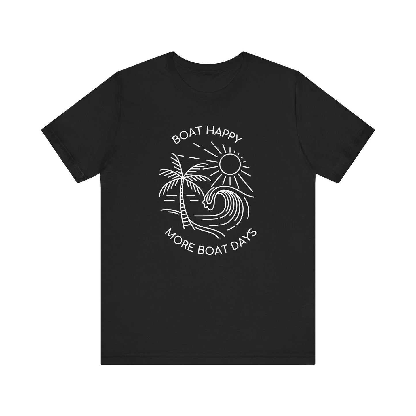 Boat Happy T-Shirt, Blue Palm Tree Diamond Design, Bella + Canvas 3001, Coastal Boating Graphic Tee, Nautical Lifestyle Shirt, Boat T-shirt