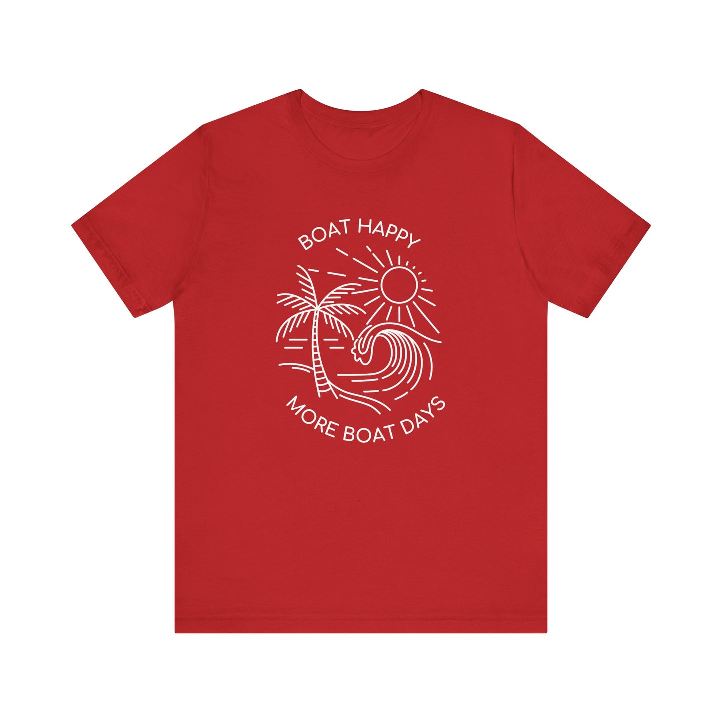 Boat Happy T-Shirt, Blue Palm Tree Diamond Design, Bella + Canvas 3001, Coastal Boating Graphic Tee, Nautical Lifestyle Shirt, Boat T-shirt