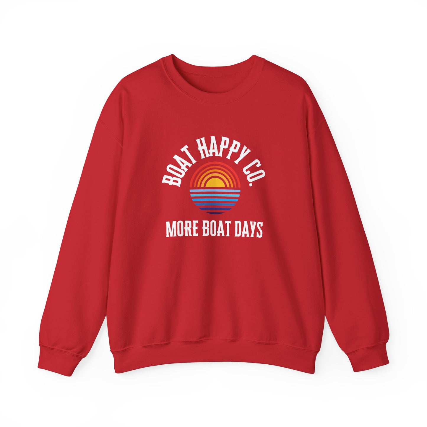 Boat Happy Co 'More Boat Days' Crewneck Sweatshirt, Sunset Rainbow Design, Nautical-Inspired Cozy Pullover, Unisex Fit