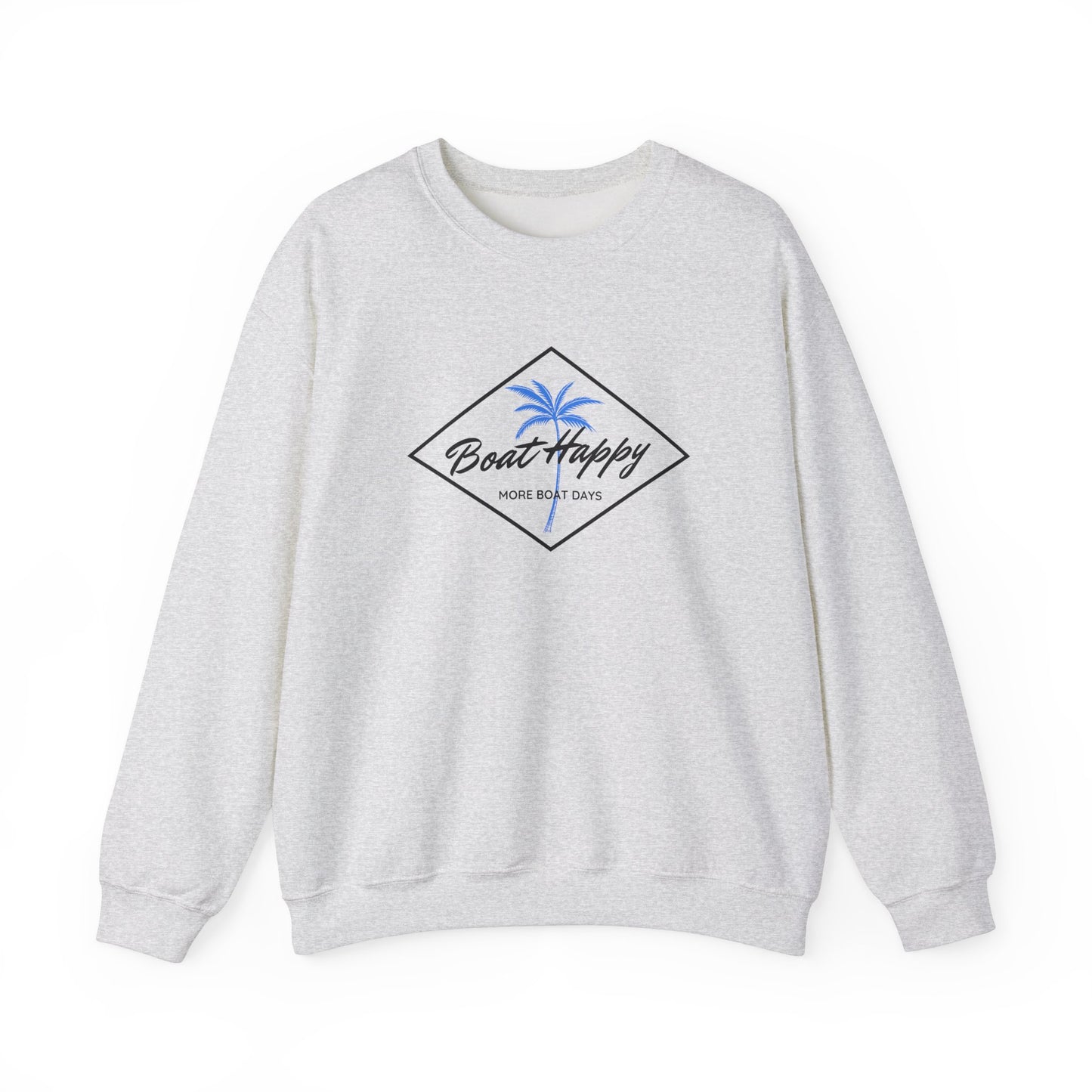 Boat Happy Crewneck Sweatshirt, Palm Tree Diamond Design, Gildan Unisex Sweatshirt, Nautical Boating Apparel, Coastal Lifestyle Sweatshirt