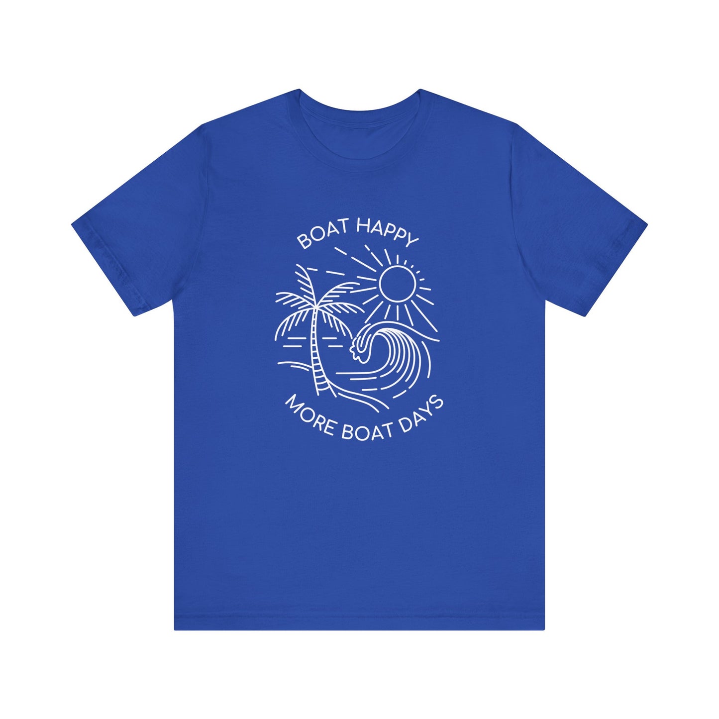 Boat Happy T-Shirt, Blue Palm Tree Diamond Design, Bella + Canvas 3001, Coastal Boating Graphic Tee, Nautical Lifestyle Shirt, Boat T-shirt