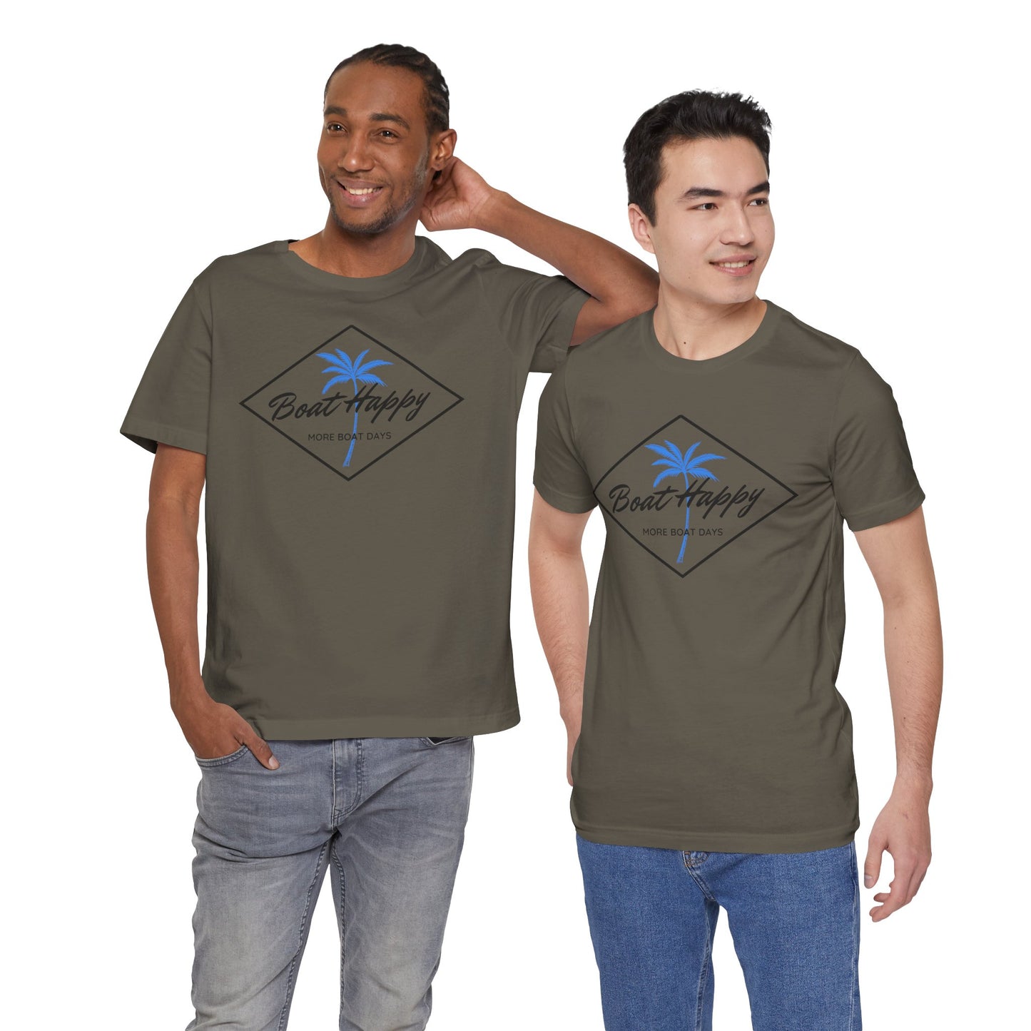 Boat Happy T-Shirt, Blue Palm Tree Diamond Design, Everyday T-Shirt, Coastal Boating Graphic Tee, Nautical Lifestyle Shirt, Boat T-shirt
