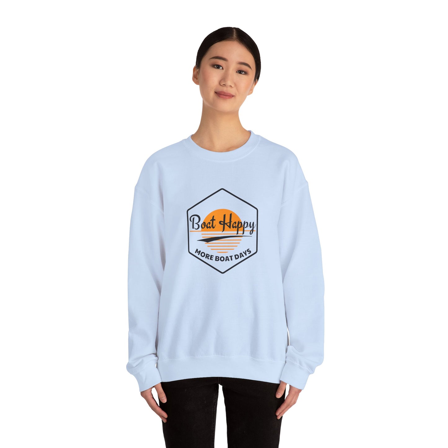 Boat Happy Crewneck Sweatshirt, Gildan 18000 Unisex Sweatshirt, Sunset Boating Sweatshirt, Nautical Coastal Apparel, Boat Lover Gift