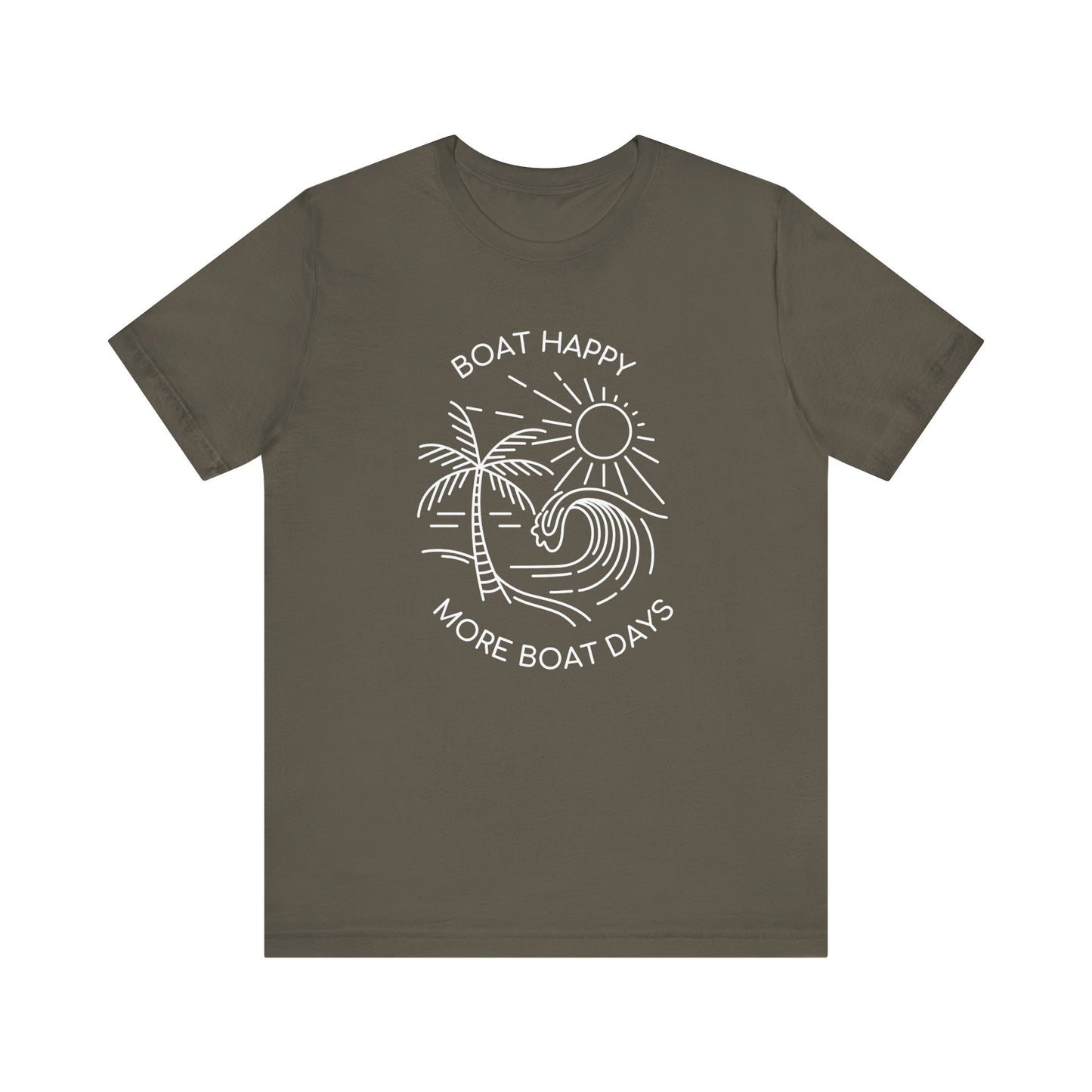 Boat Happy T-Shirt, Blue Palm Tree Diamond Design, Bella + Canvas 3001, Coastal Boating Graphic Tee, Nautical Lifestyle Shirt, Boat T-shirt