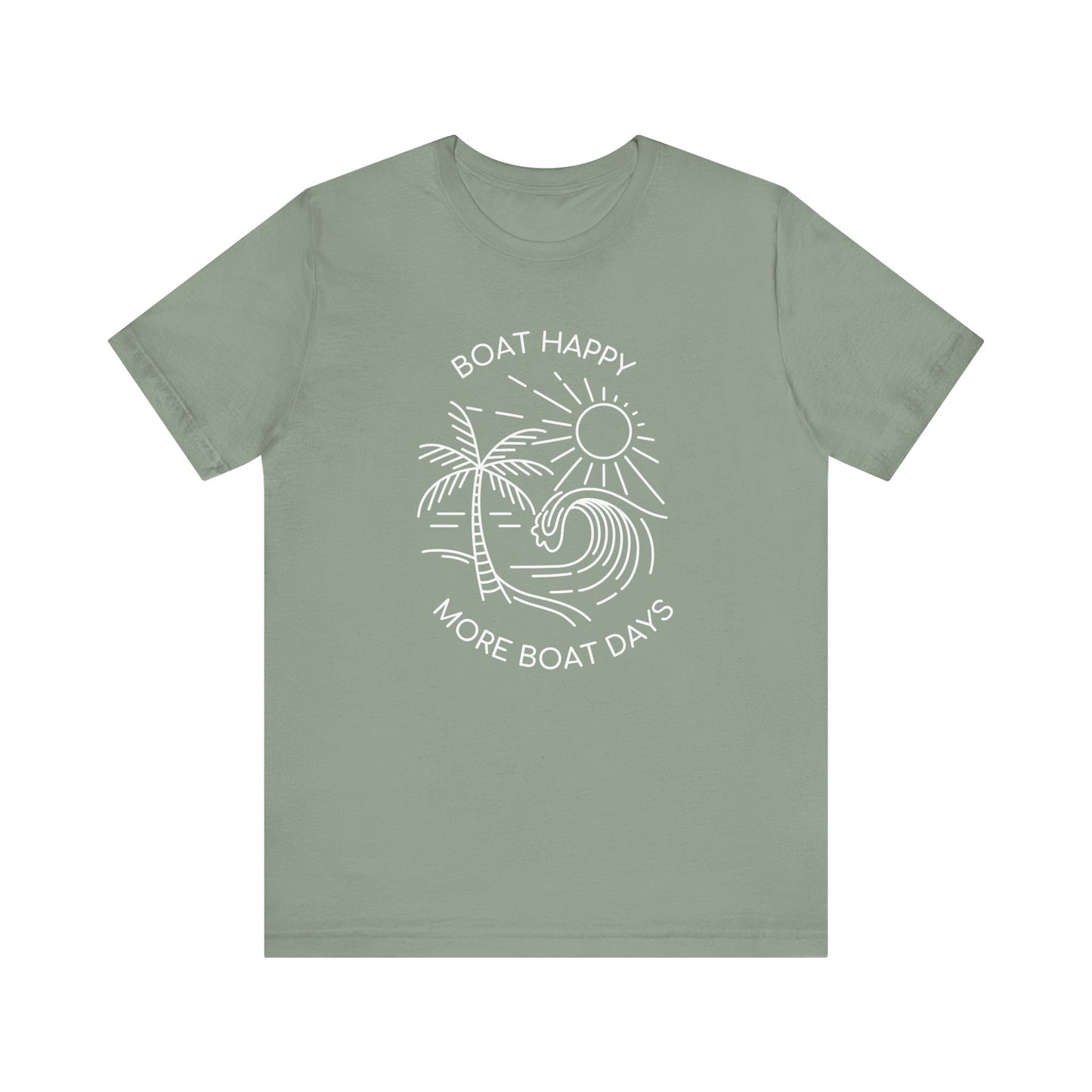 Boat Happy T-Shirt, Blue Palm Tree Diamond Design, Bella + Canvas 3001, Coastal Boating Graphic Tee, Nautical Lifestyle Shirt, Boat T-shirt