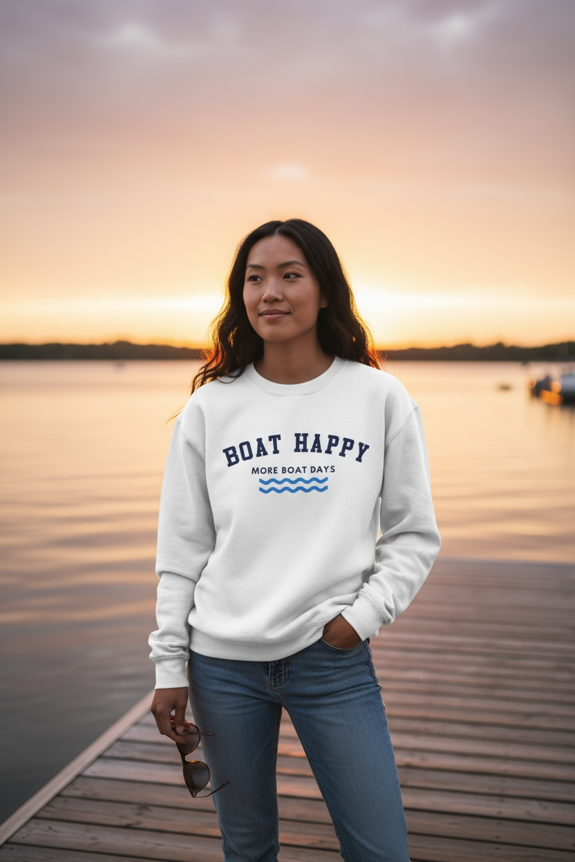 Boat Happy Comfort Colors 1566 Unisex Sweatshirt, Boating Sweatshirt, Gifts for Him, Gifts for Her, Nautical Sweatshirt