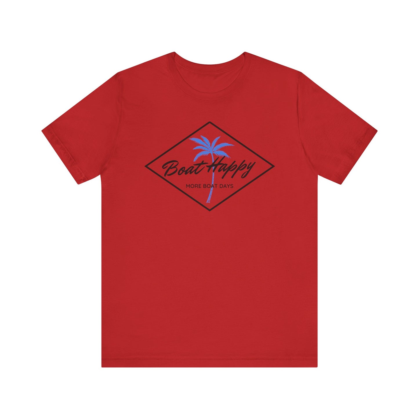 Boat Happy T-Shirt, Blue Palm Tree Diamond Design, Everyday T-Shirt, Coastal Boating Graphic Tee, Nautical Lifestyle Shirt, Boat T-shirt