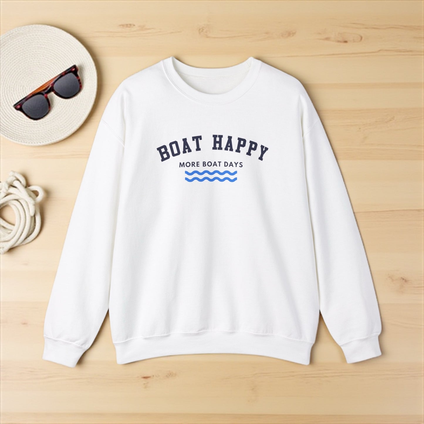 Boat Happy Classic Logo Crewneck Sweatshirt, Unisex Heavy Blend for Cozy Coastal Days, Boating Sweatshirt, Nautical Sweatshirt, Boating Pullover