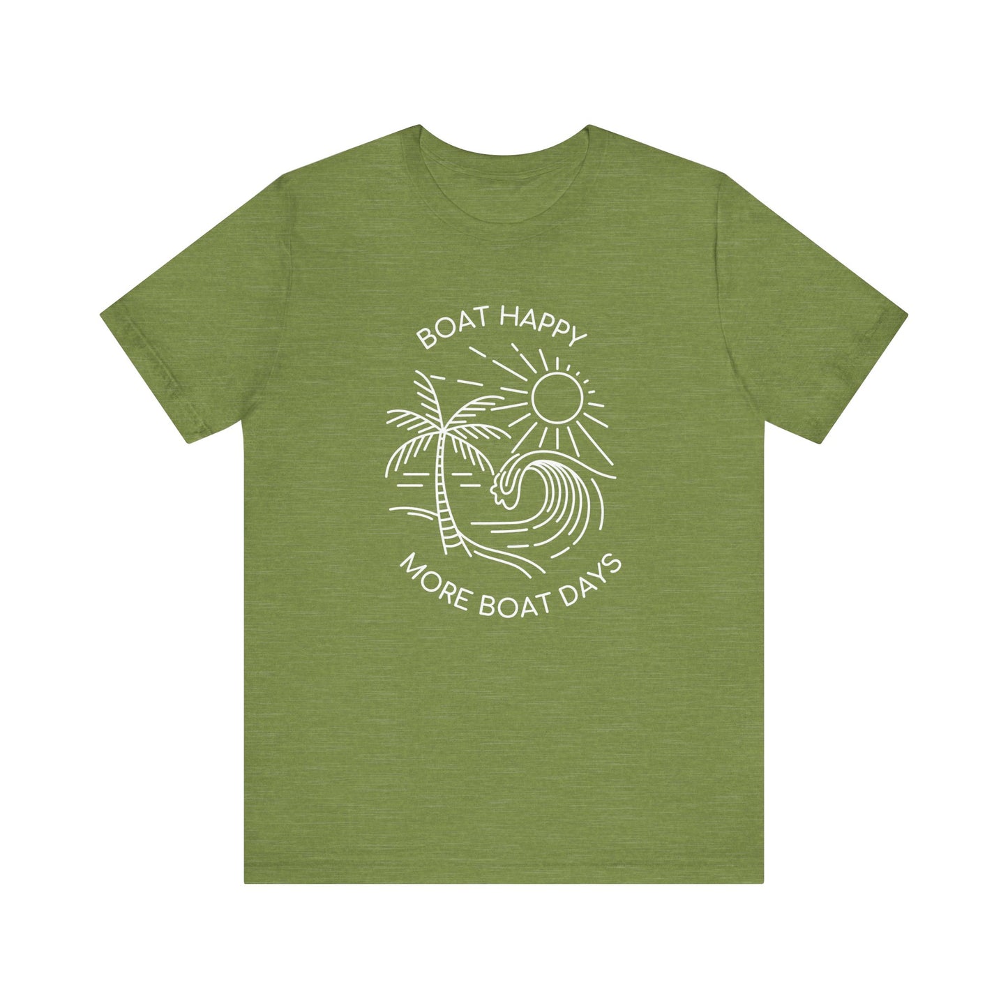 Boat Happy T-Shirt, Blue Palm Tree Diamond Design, Bella + Canvas 3001, Coastal Boating Graphic Tee, Nautical Lifestyle Shirt, Boat T-shirt