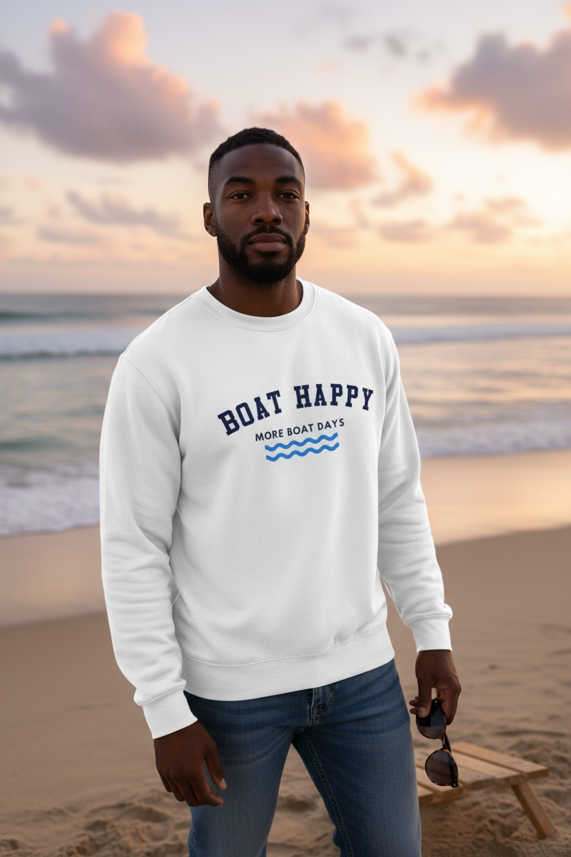 Boat Happy Comfort Colors 1566 Unisex Sweatshirt, Boating Sweatshirt, Gifts for Him, Gifts for Her, Nautical Sweatshirt