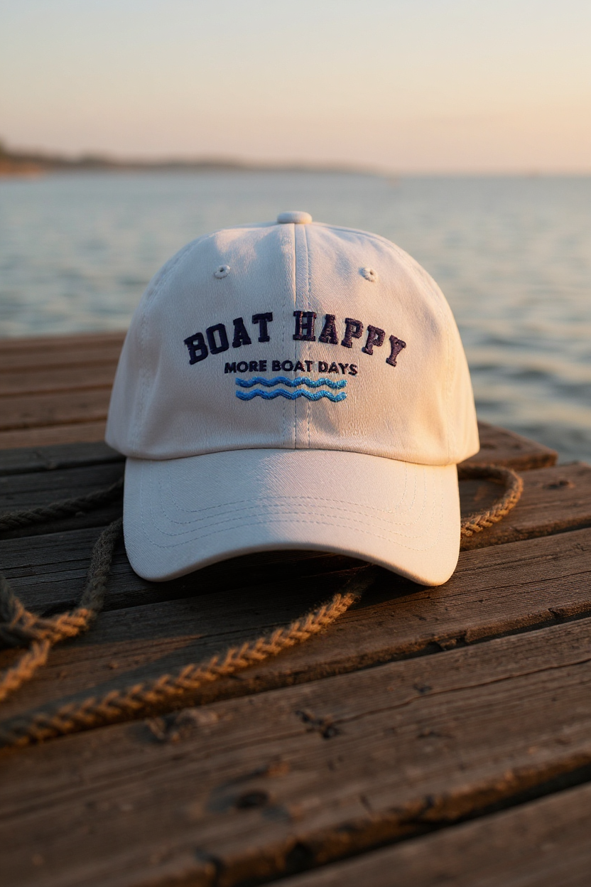 Boat Happy Original Dad Hat β More Boat Days Embroidered Logo | Boating Lifestyle Hat