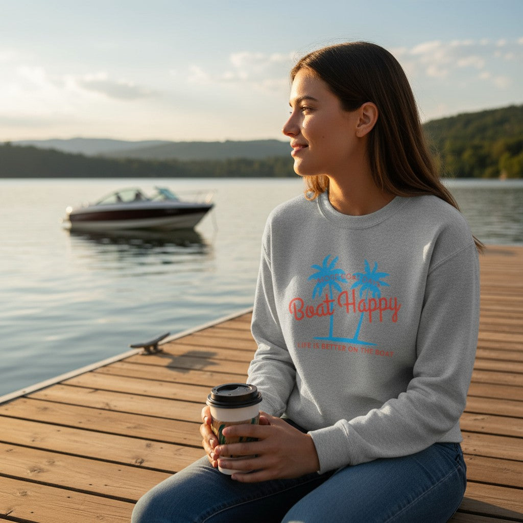 Boat Happy Palm Tree Coastal Crewneck – Nautical Pullover