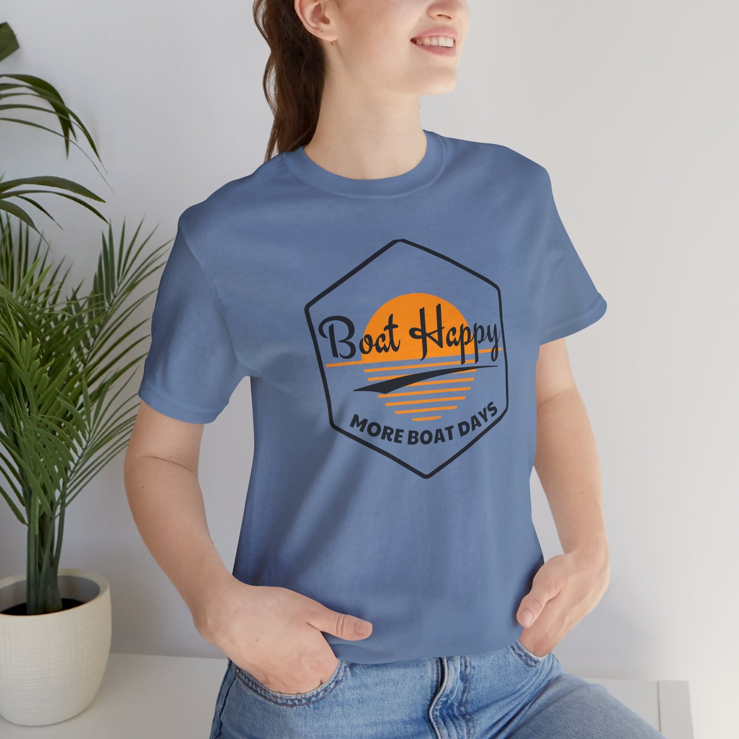Boat Happy T-Shirt, Sunset Hexagon Design, Perfect T-Shirt for Boat or Beach Lover, Boating Lifestyle Shirt, Coastal Sunset Graphic Tee, Boating T-Shirt
