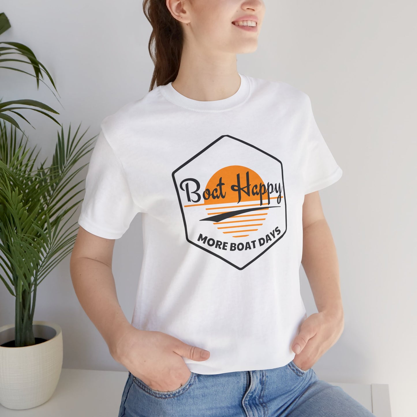 Boat Happy T-Shirt, Sunset Hexagon Design, Perfect T-Shirt for Boat or Beach Lover, Boating Lifestyle Shirt, Coastal Sunset Graphic Tee, Boating T-Shirt