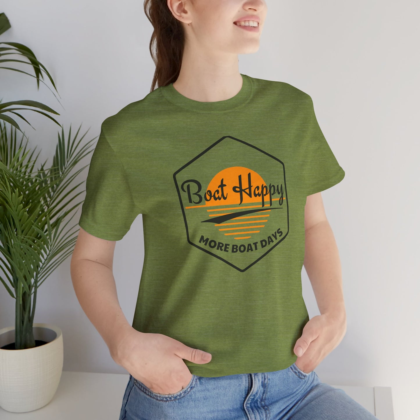 Boat Happy T-Shirt, Sunset Hexagon Design, Perfect T-Shirt for Boat or Beach Lover, Boating Lifestyle Shirt, Coastal Sunset Graphic Tee, Boating T-Shirt
