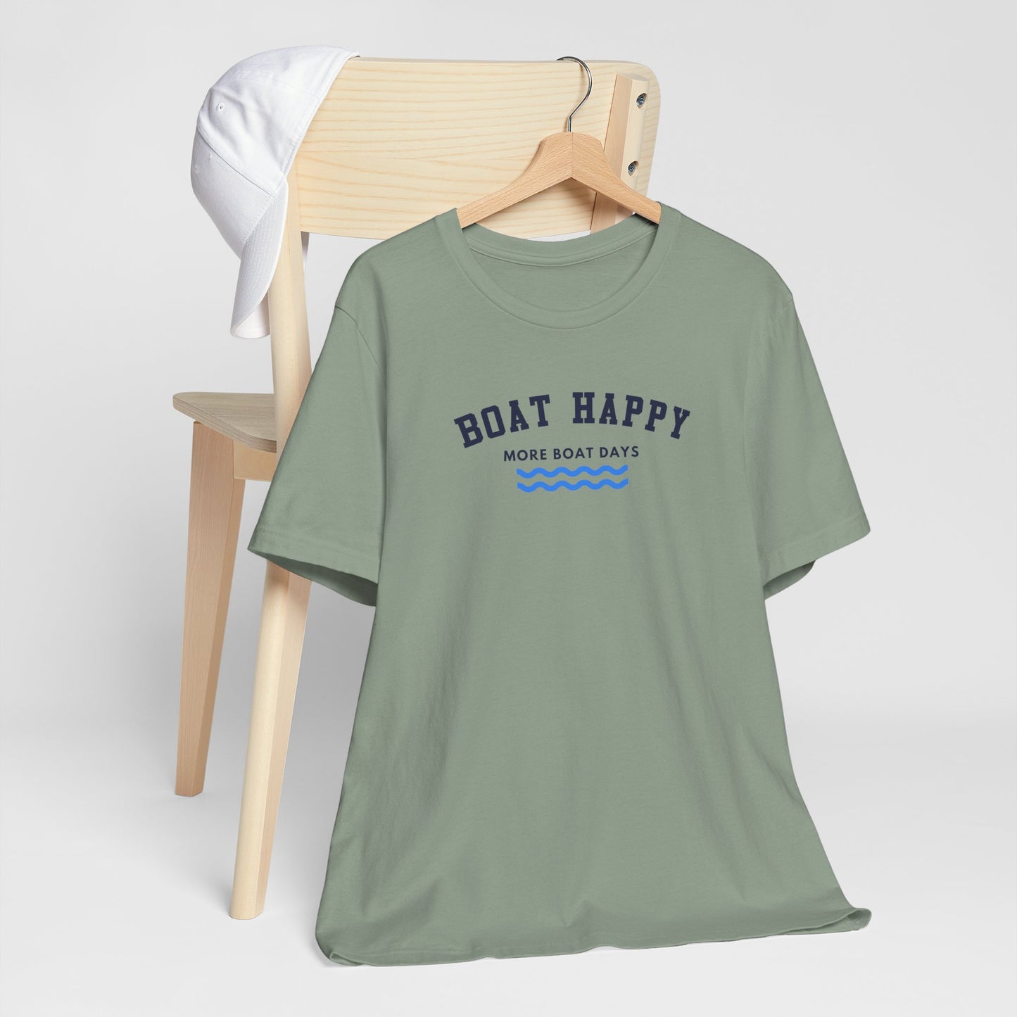 Classic Boat Happy T-Shirt, Bella + Canvas Unisex Jersey Tee, Nautical Boating Shirt, Coastal Lifestyle Apparel, Ocean Lover Gift