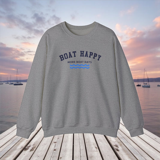 Boat Happy Classic Logo Crewneck Sweatshirt, Unisex Heavy Blend for Cozy Coastal Days, Boating Sweatshirt, Nautical Sweatshirt, Boating Pullover