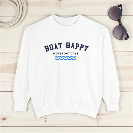 Boat Happy Comfort Colors 1566 Unisex Sweatshirt, Boating Sweatshirt, Gifts for Him, Gifts for Her, Nautical Sweatshirt