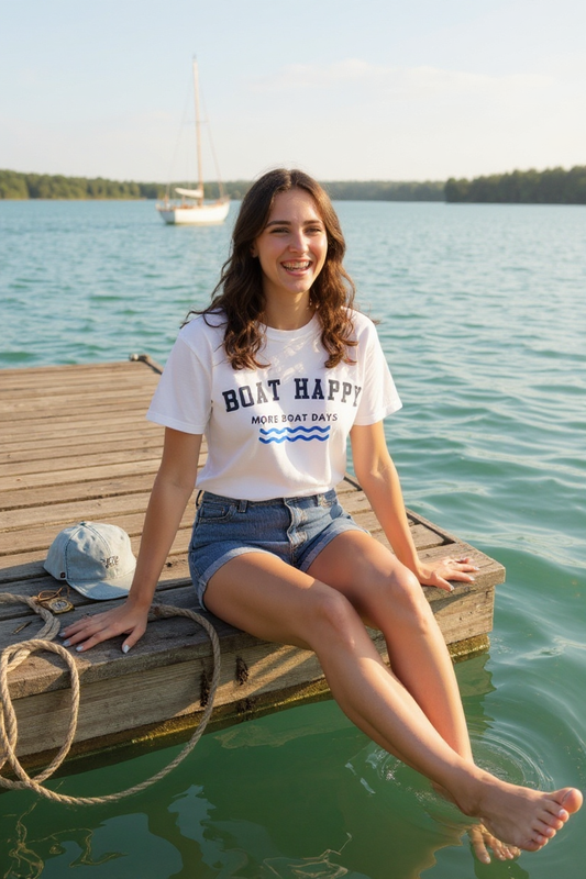 Boat Happy Comfort Colors Logo Tee – Classic Fit, Salt washed Style, Made for Sun, Sand & Good Times, Comfortable Stylish T-Shirt for Boat Lovers