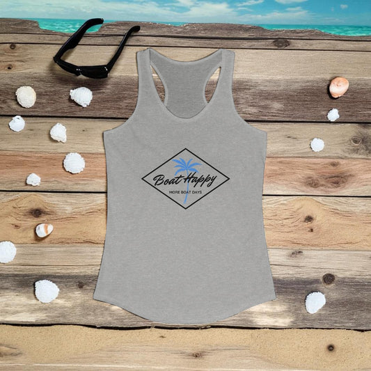 Boat Happy Racerback Tank, Palm Tree Diamond Design, Next Level 1533 Unisex Tank, Nautical Boating Apparel, Coastal Lifestyle Tank Top