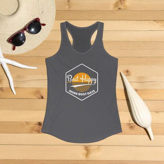 Boat Happy Racerback Tank, Sunset Boating Tank, Nautical Coastal Apparel, Beach Vacation Tank, Boat Lover Gift