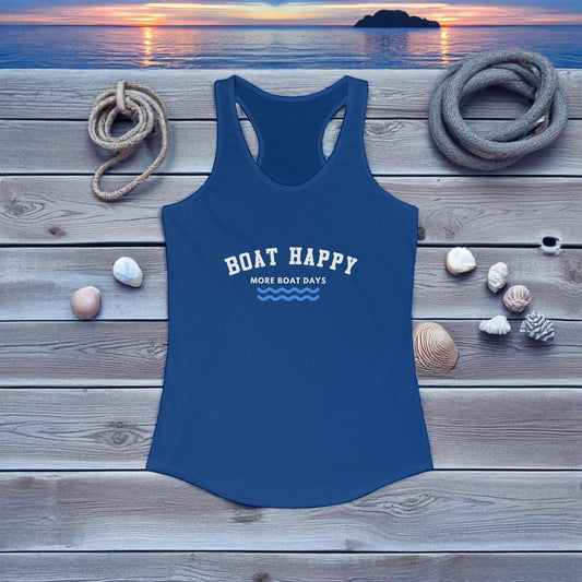 Racerback Tank - Boat Happy Logo Design, Nautical Boating Tank for Women, Coastal Lifestyle Shirt, Summer Boating Apparel, Boating Shirt