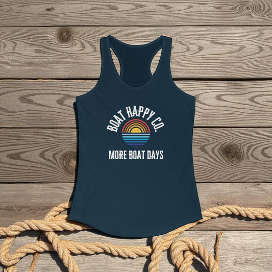 Boat Happy Co. Women's Racer Back Tank Top, Next Level 1533 Racer Back Tank, Summer Tank Top for Beach and Boat Lovers