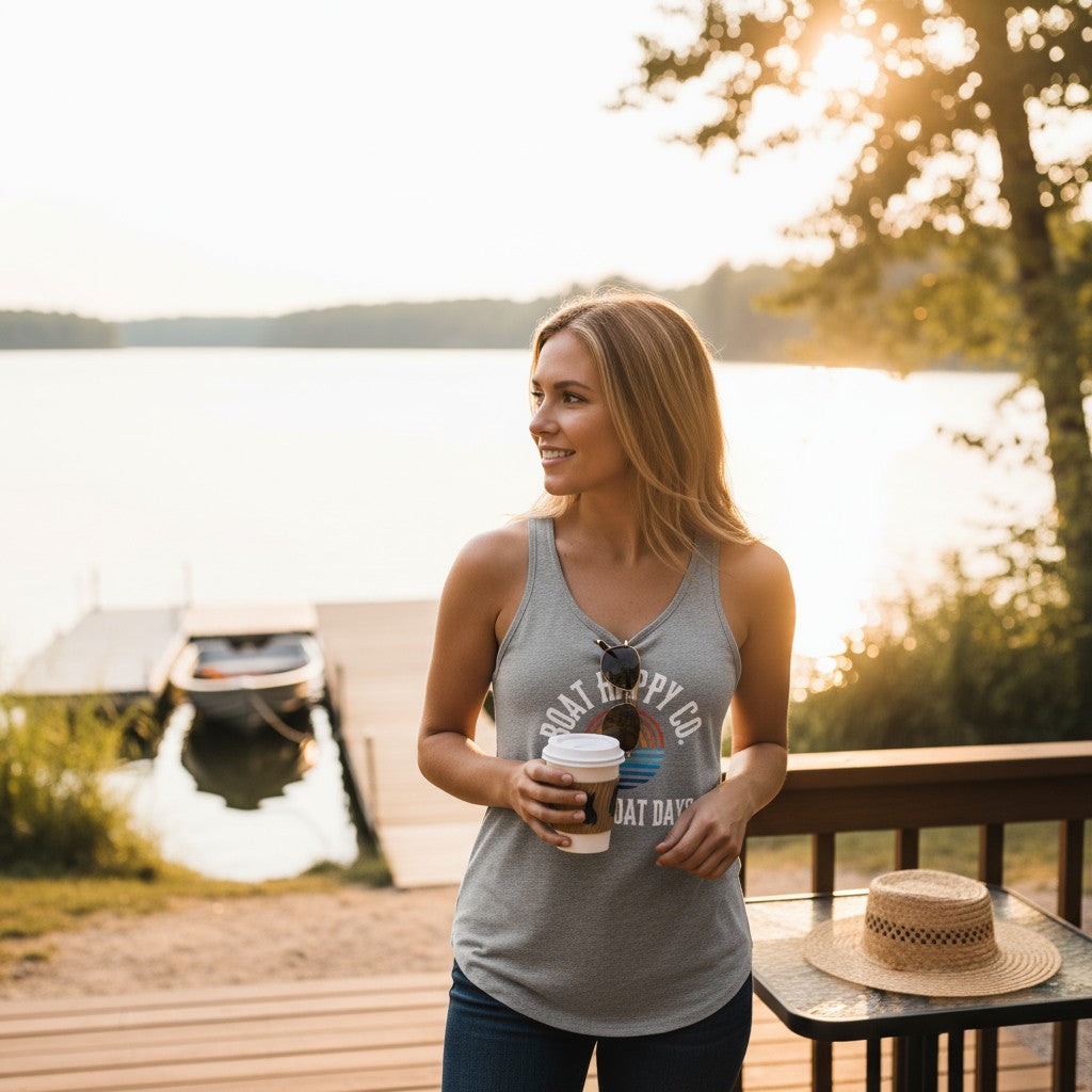 Boat Happy Women’s Racerback Tank – Summer Boating Tank