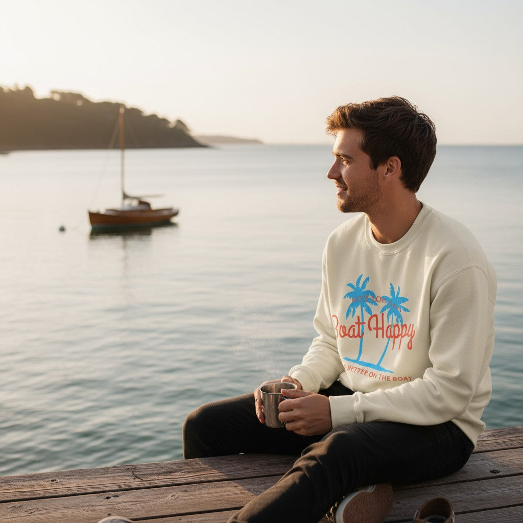 Boat Happy Palm Tree Coastal Crewneck – Nautical Pullover