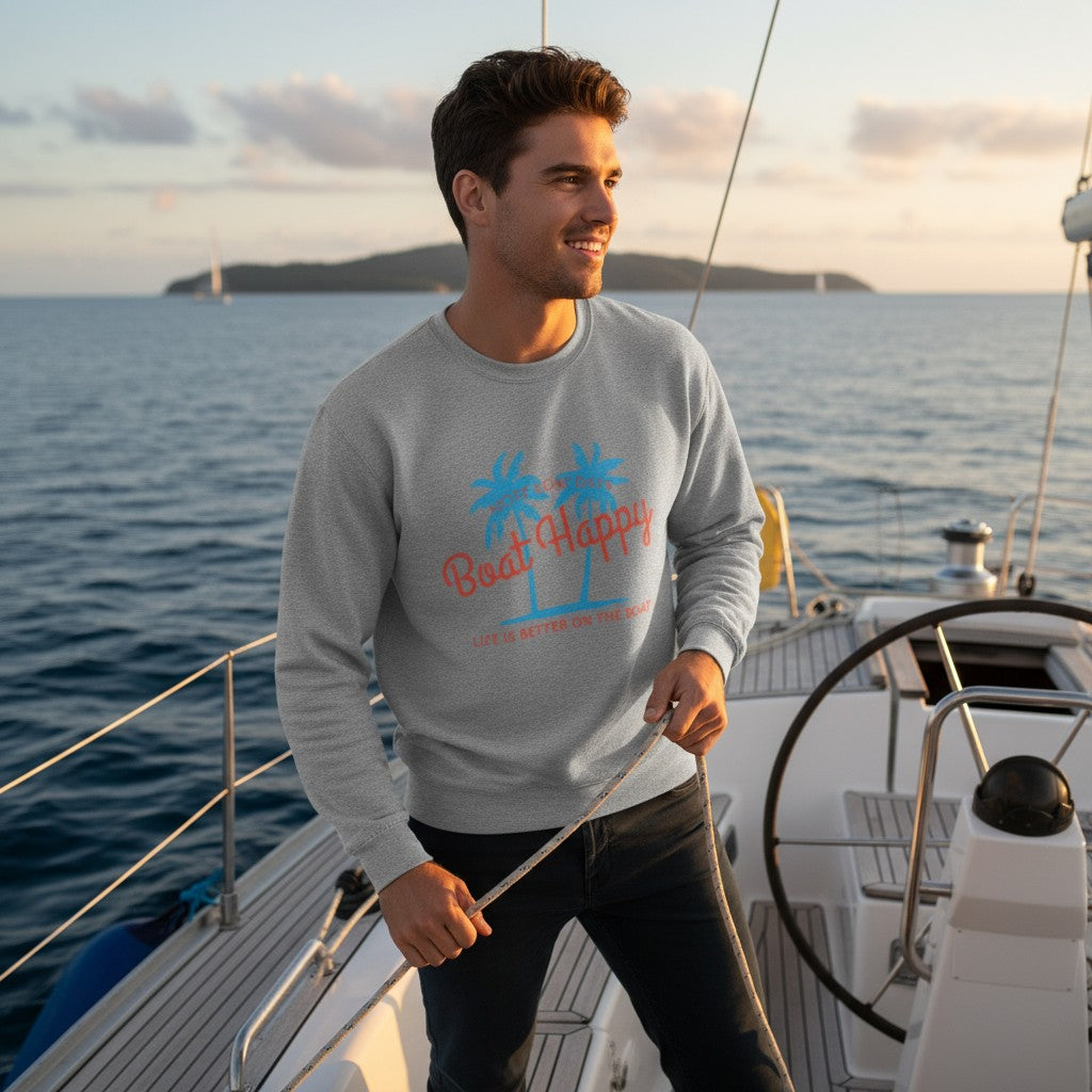 Boat Happy Palm Tree Coastal Crewneck – Nautical Pullover