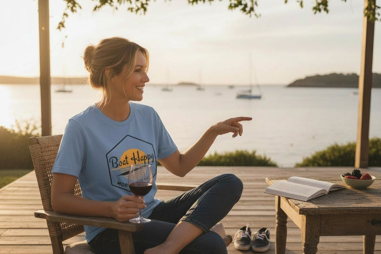 Boat Happy Sunset Hexagon T-Shirt – Coastal Boating Tee