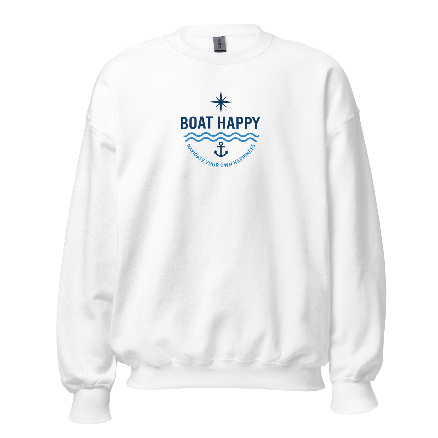 Boat Happy Core Collection Crewneck Sweatshirt | Classic Nautical Logo | White & Ash