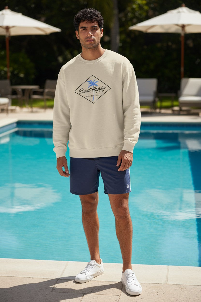 Boat Happy Palm Tree Diamond Crewneck – Nautical Sweatshirt